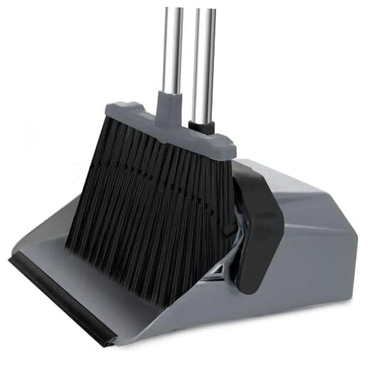 Broom and Dustpan Set, 5'' Broom with Dustpan Combo Set, Large 1 Black and Grey