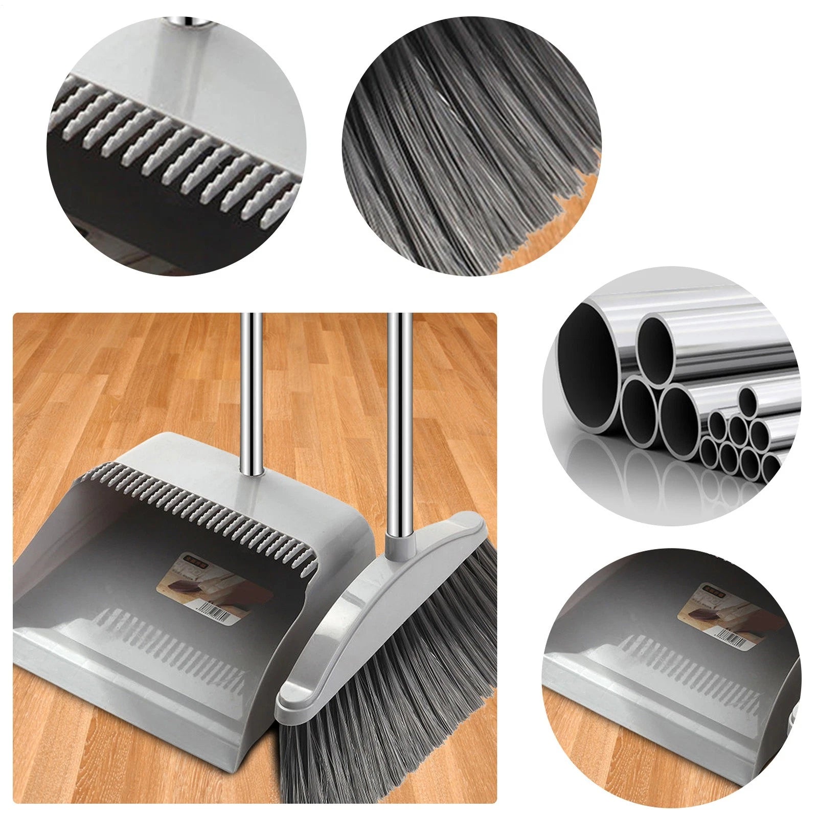 Broom And Dustpan Comb Set For Home Super Long Handle,Upright Standing Dustpan