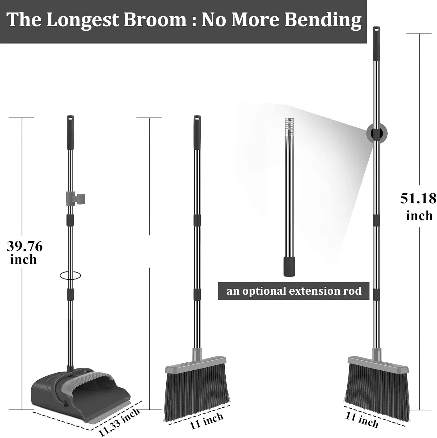 Upgrade Broom and Dustpan Set, Large Size and with Long Handle, Upright,