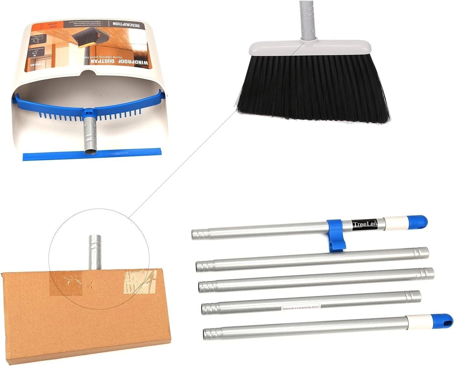 Broom and Dustpan Set Metal Plastic 40.5"-52" Long Handle Easy Floor Cleaning
