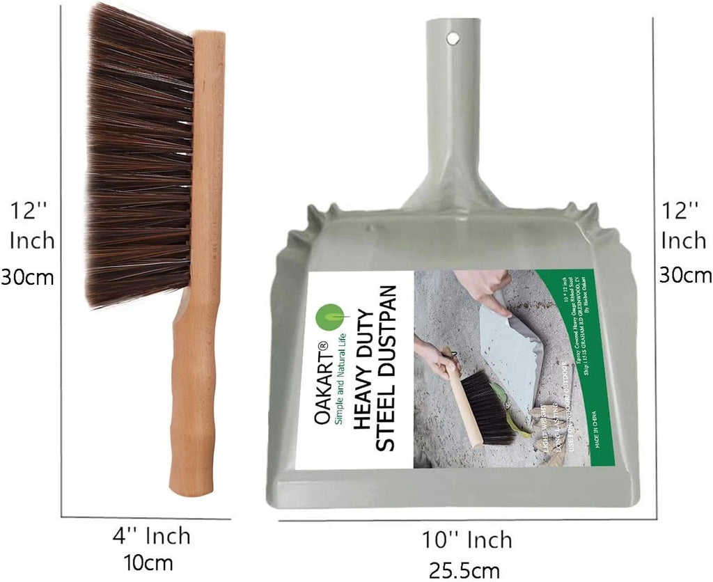 Metal Dust Pan and Brush Set Soft Bristle Wooden Broom Heavy Duty Pan