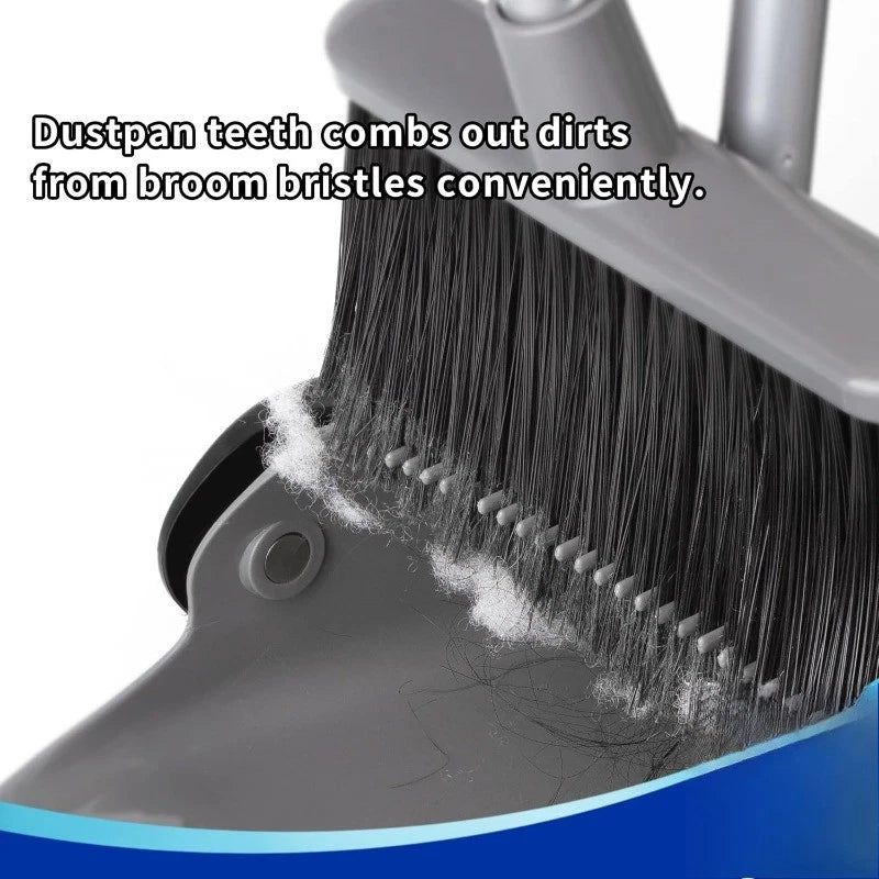 Broom and Dustpan Set with Adjustable Long Handle, Upright Combo for Floor