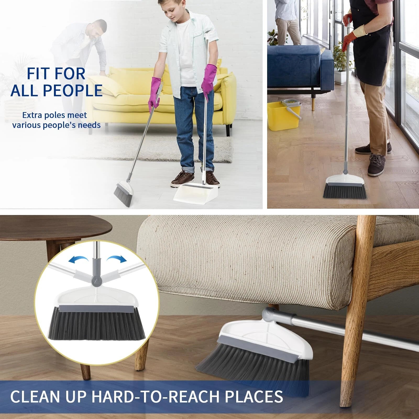 Broom with Dustpan Combo Set, 2 in 1 Broom and Dustpan Set with Long Handle, ...