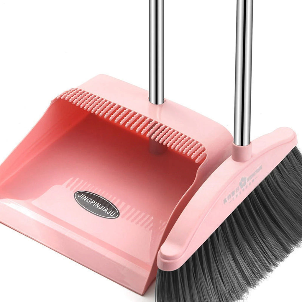 Broom And Dustpan Comb Set For Home Super Long Handle,Upright Standing Dustpan