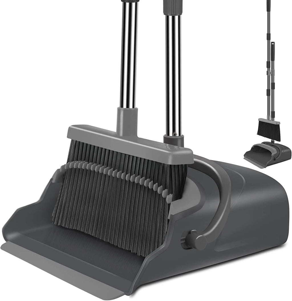 Stand-Up Broom and Dustpan Set for Home & Office - Black & Gray