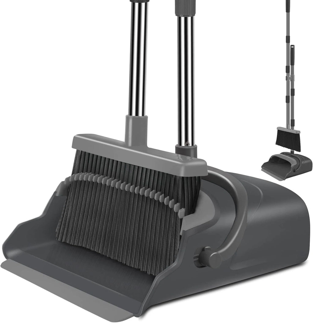 Upgrade Broom and Dustpan Set, Large Size and with Long Handle, Upright,