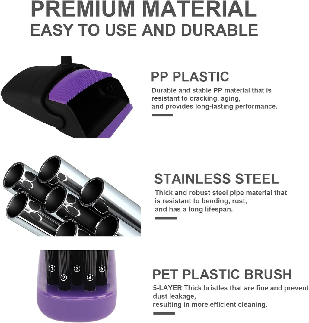 Broom and Dustpan Set, Upright Purple Broom with Dustpan Combo Set 51" Long Hand