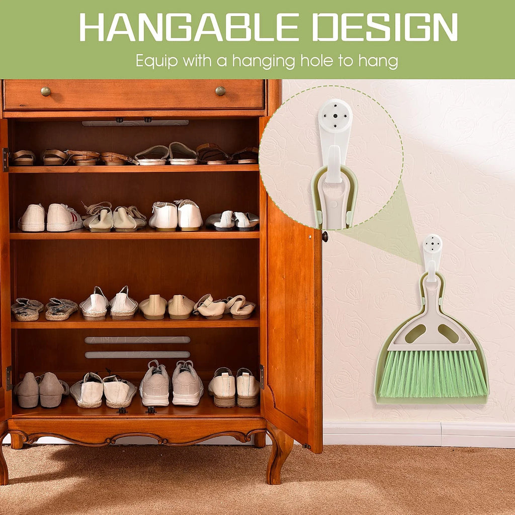 Small Broom and Dustpan Cleaning Set, Mini Whisk Dustpan and Brush (Green)