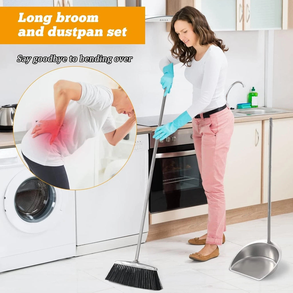 Broom And Dustpan Set For Home Upright Broom And Dust Pan With Long Handle Heavy