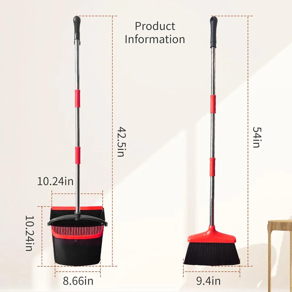 Broom with Dustpan Combo Set 54" Long Handle Adjustable Length Stainless Steel B
