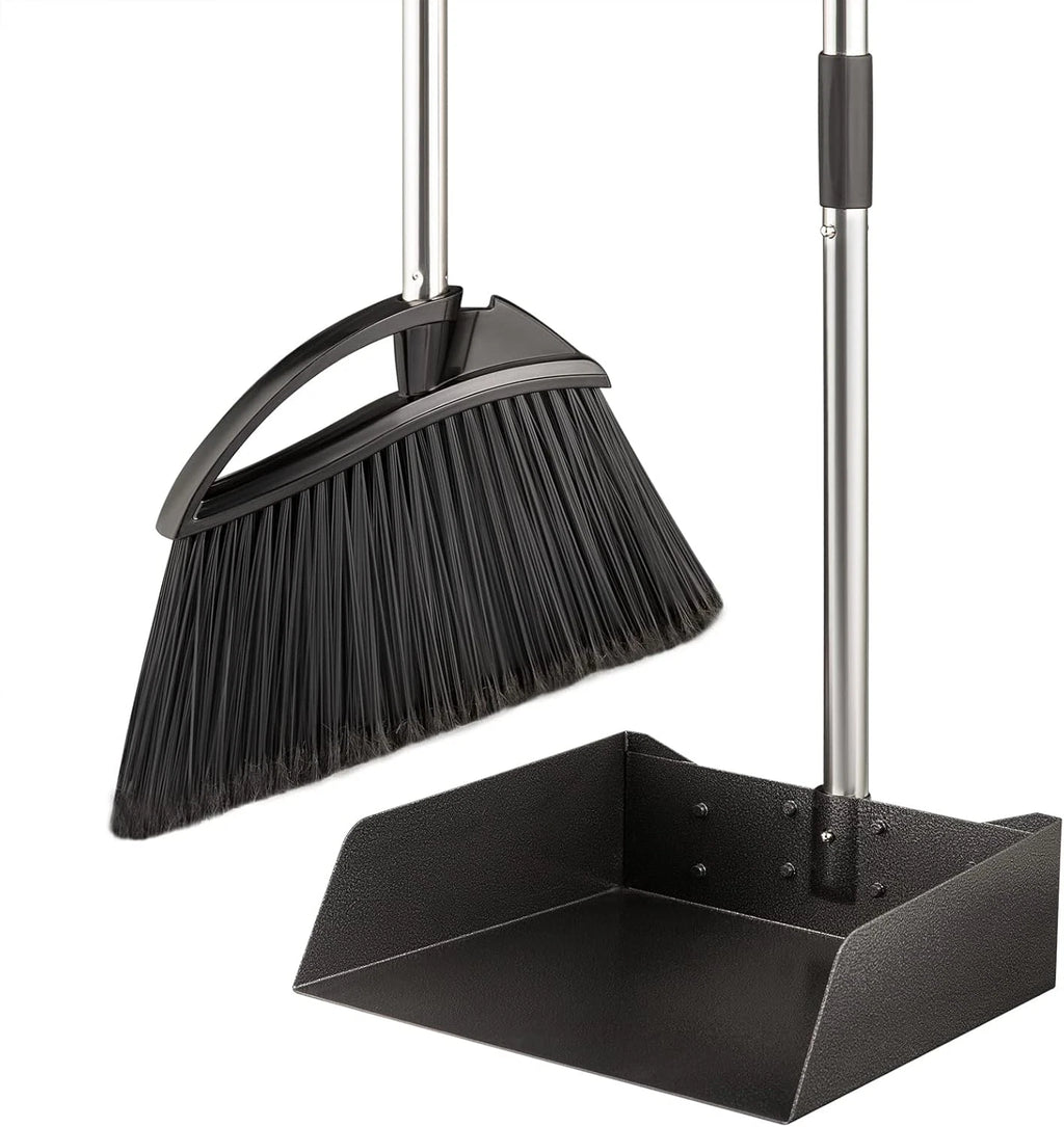 Long Handled^Dust Pan and Broom Set$for Home/Heavy Duty Metal Dustpans and Broom