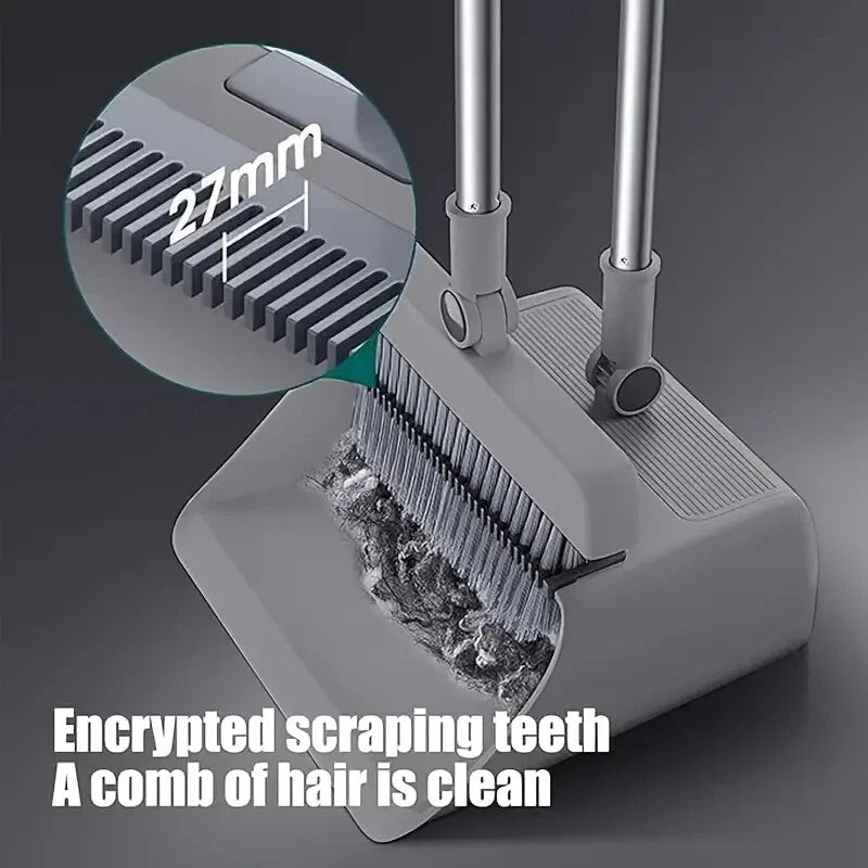 3-In-1 Broom And Dustpan Set 180 Degree Rotatable Broom Dustpan Combo NEW Gray