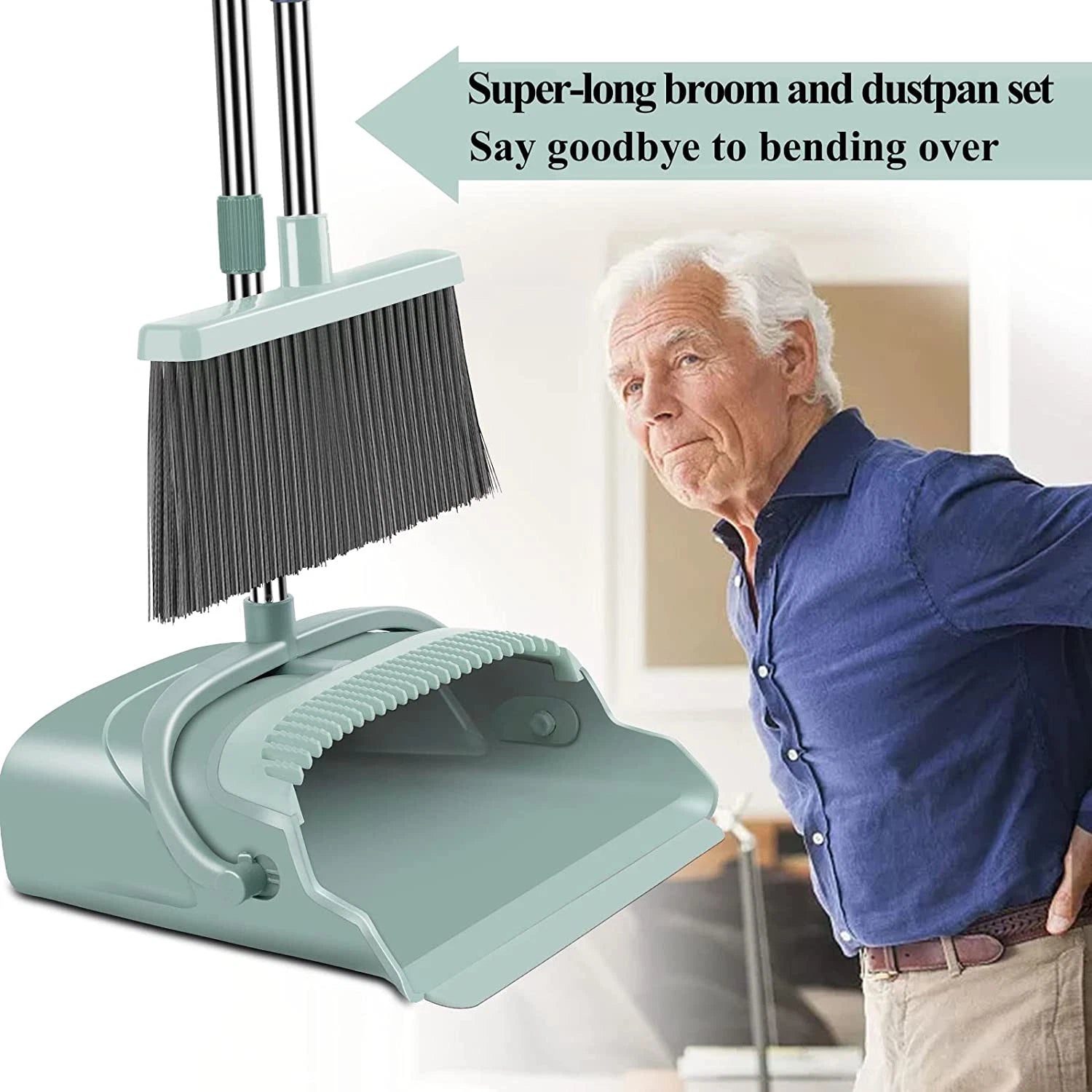 Upgrade Broom and Dustpan Set, Large Size and Stiff Broom Dust Pan with Long Han