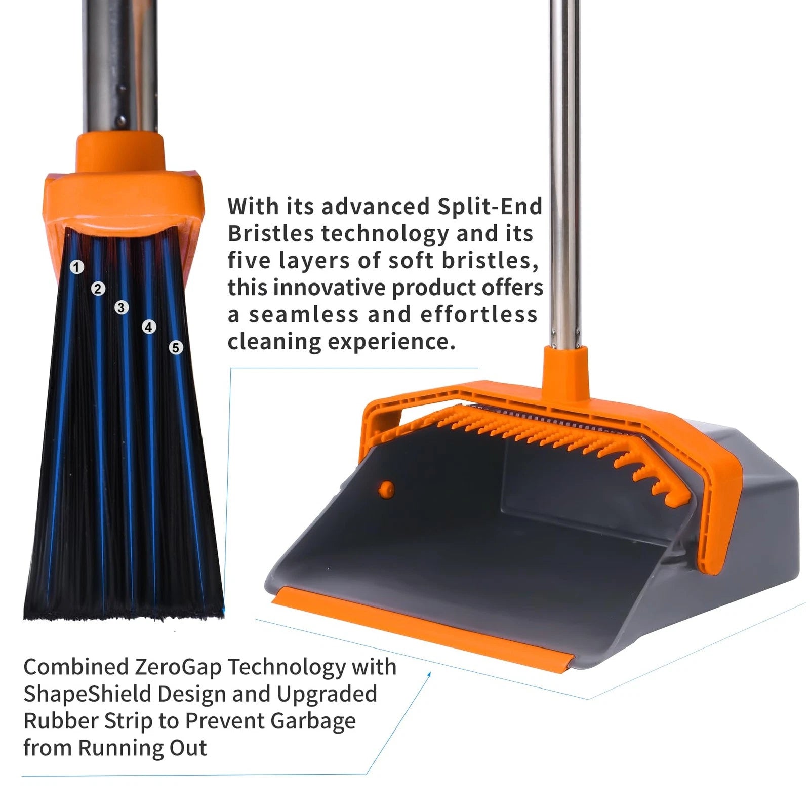 Broom and Dustpan Set with 51'' Long Handle, Upright Broom and Dustpan Combo ...