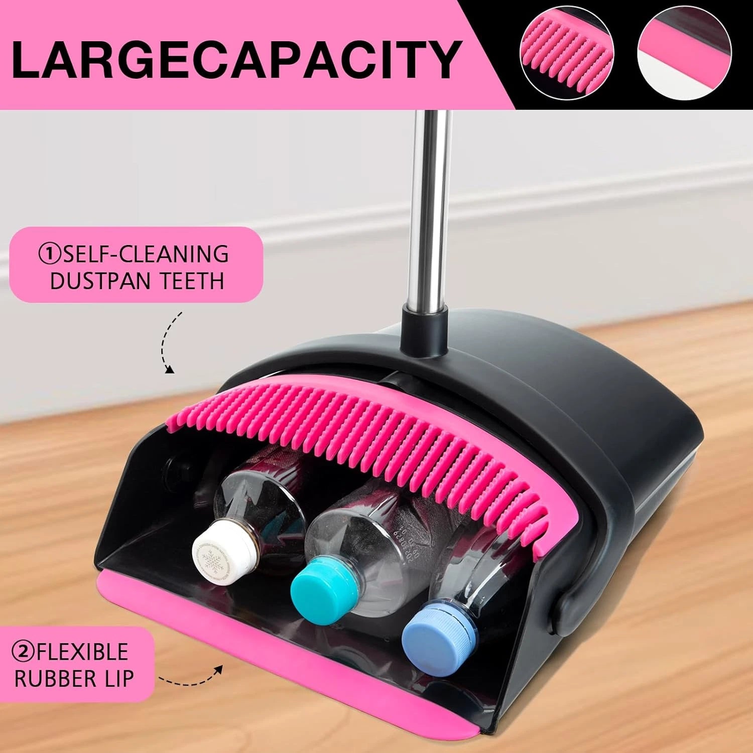 Broom and Dustpan Set, Long Handle Lightweight Dustpans with Broom Combo