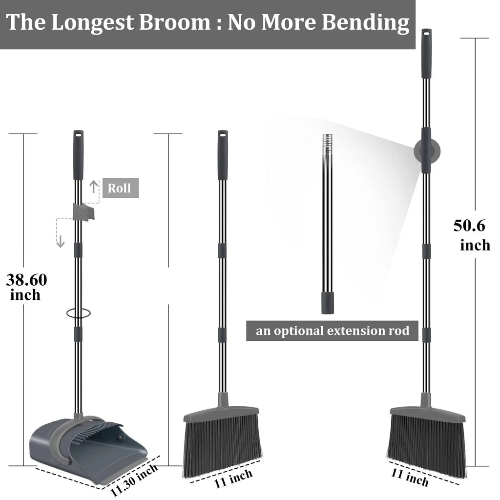 Broom and Dustpan Set, Dust pan with Long Handle, Broom with Dustpan Combo Se...