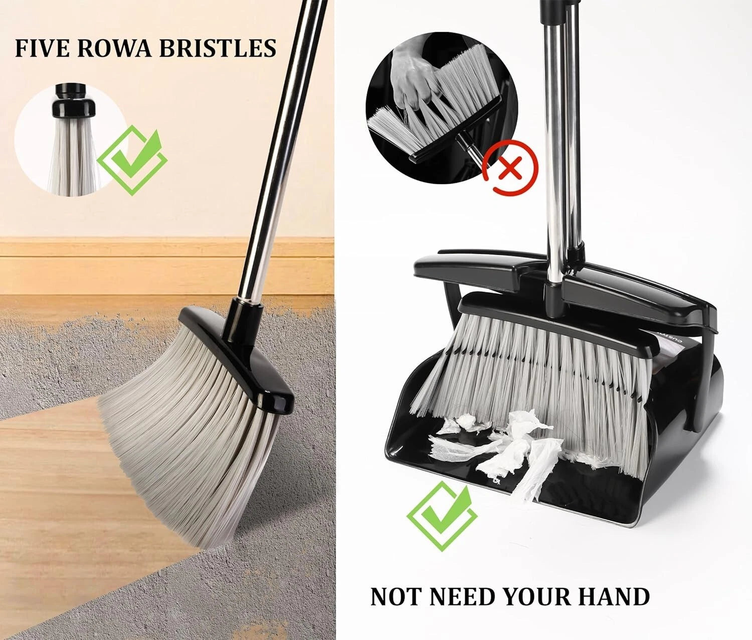 2024 New Design Dustpan and Broom Set with Built-in Scraper for Home Use