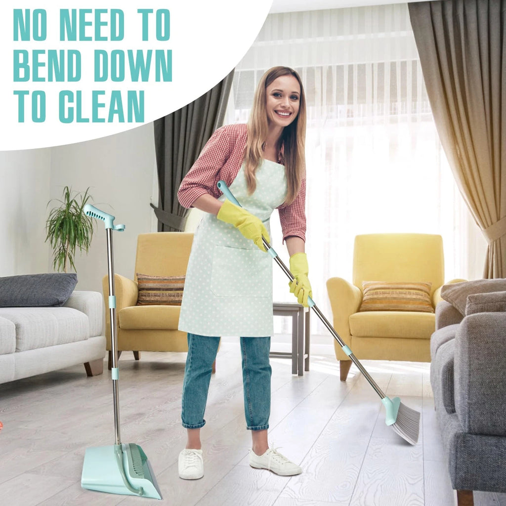 XXXFLOWER Broom and Dustpan Set with Cleaning Teeth, 55" Long Handle Indoor S...