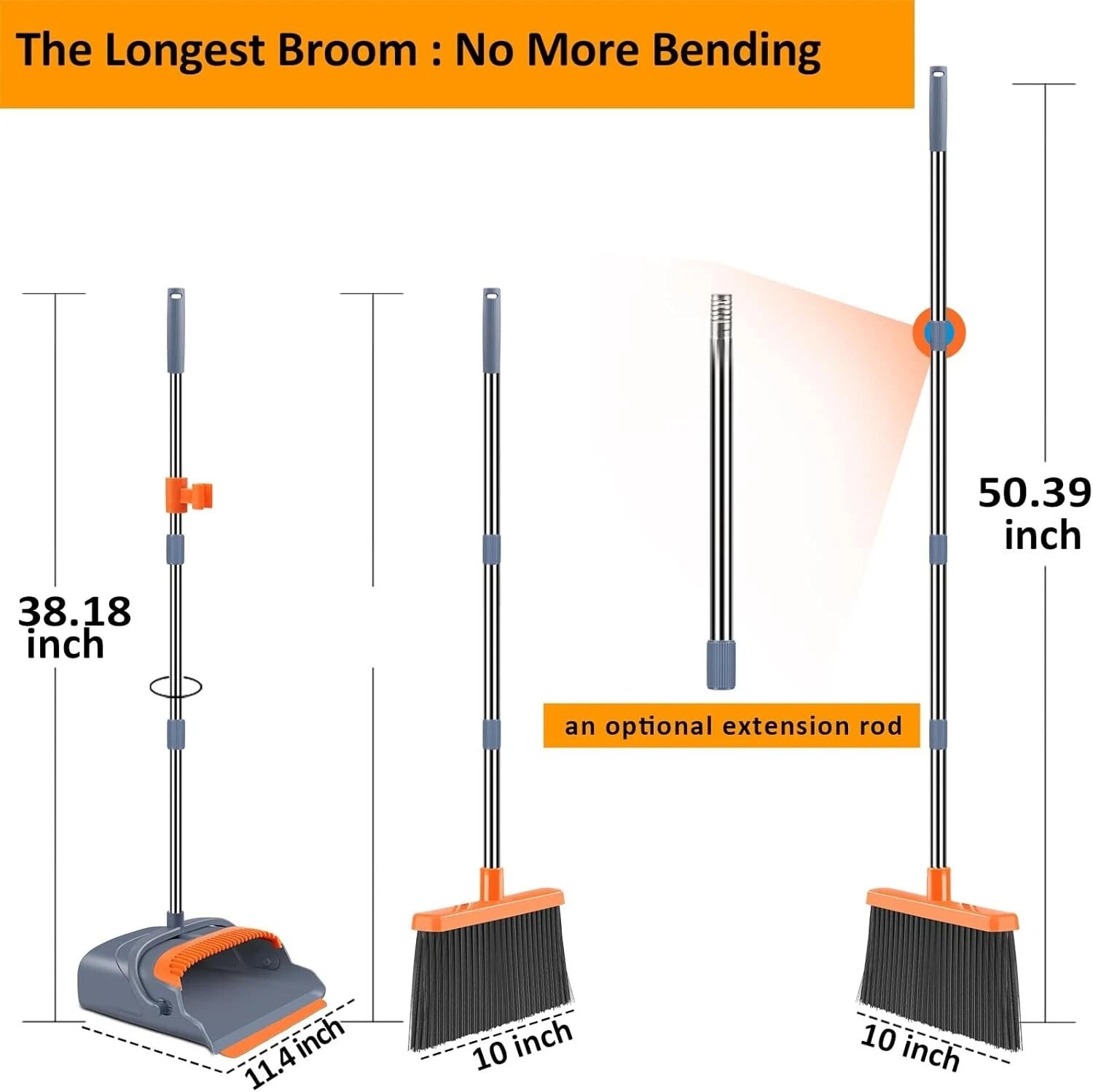 Upgrade Broom and Dustpan Set, Self-Cleaning with Dustpan Teeth