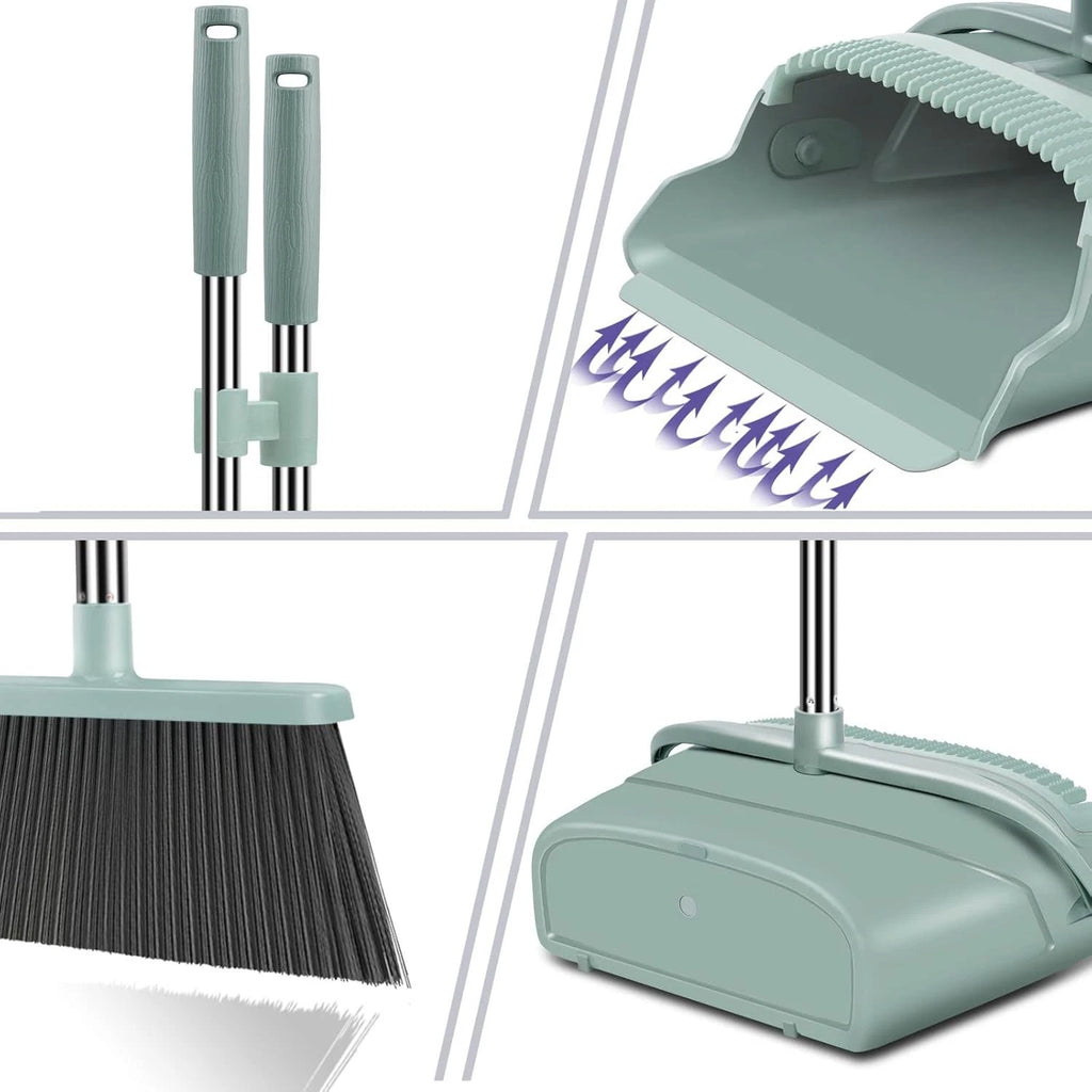 Upgrade Broom and Dustpan Set, Large Size and with Long Handle, Upright,