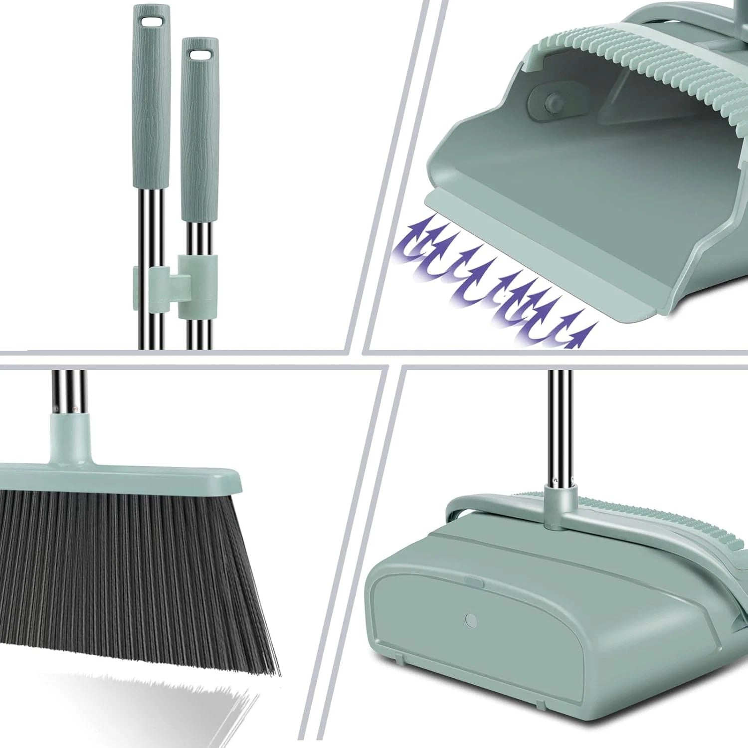 Upgrade Broom and Dustpan Set, Large Size and with Long Handle, Upright,