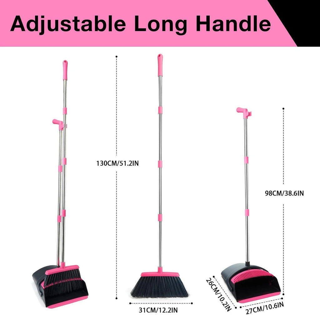 Broom and Dustpan Set, Long Handle Lightweight Dustpans with Broom Combo
