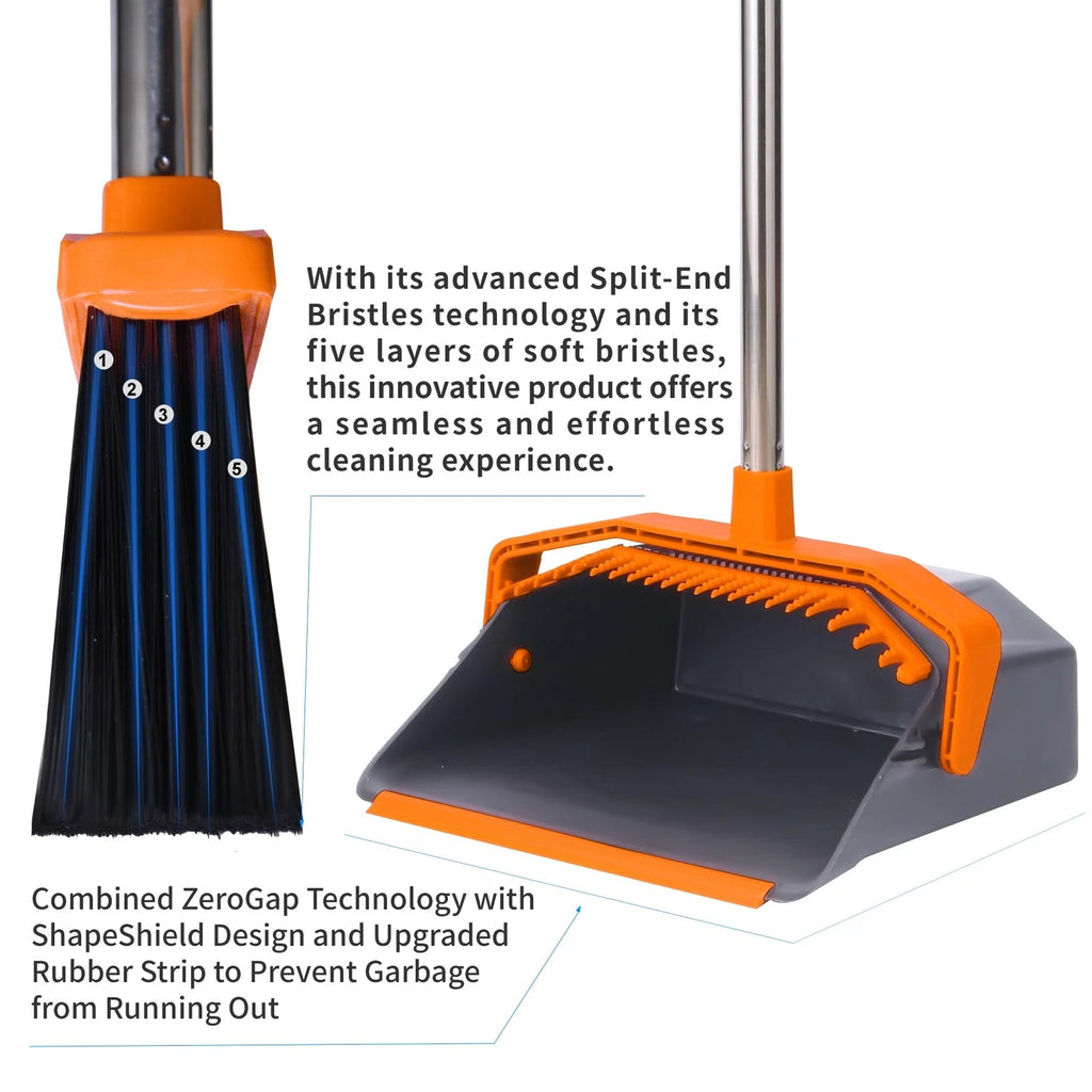 Tiumso Broom and Dustpan Set with 51'' Long Handle, Upright Broom and Dustpan...