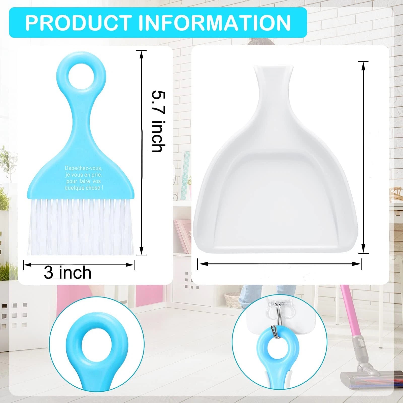 3 Pack Small Broom and Dustpand Set Handheld Cleaning Brush with Dustpan