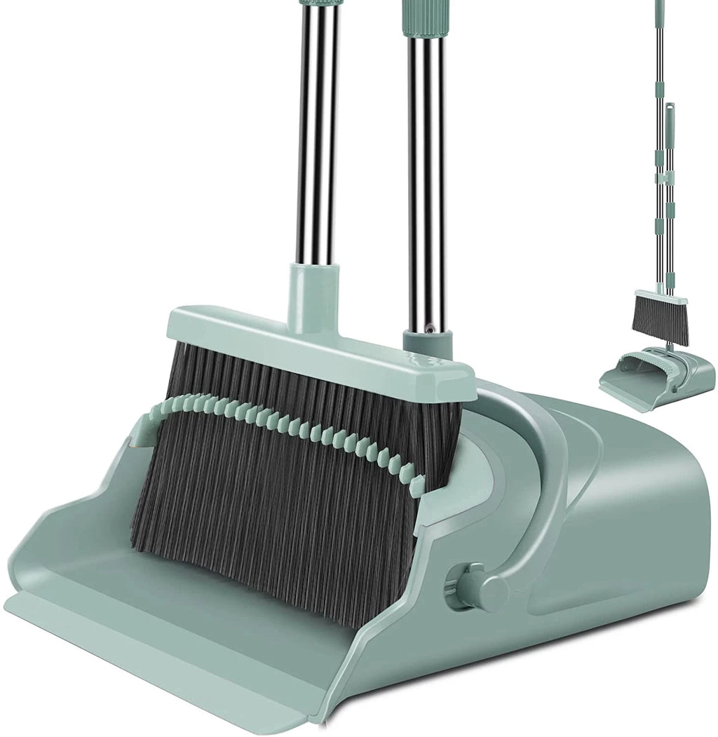 Upgrade Broom and Dustpan Set, Large Size and Stiff Broom Dust Pan with Long Han