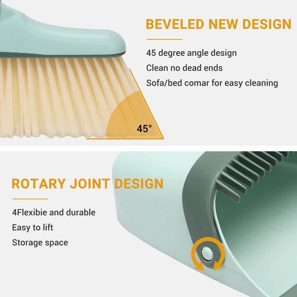 Broom and Dustpan Set with Long Handle Stand Up Pan for Home Office Lobby Use