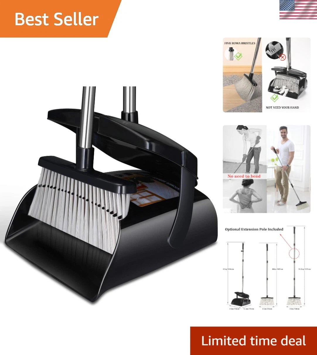 2024 New Design Dustpan and Broom Set with Built-in Scraper for Home Use