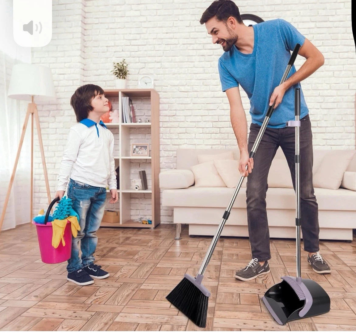 Broom and Dustpan Set for Home Office Indoor & Outdoor Sweeping, Stand up Broom