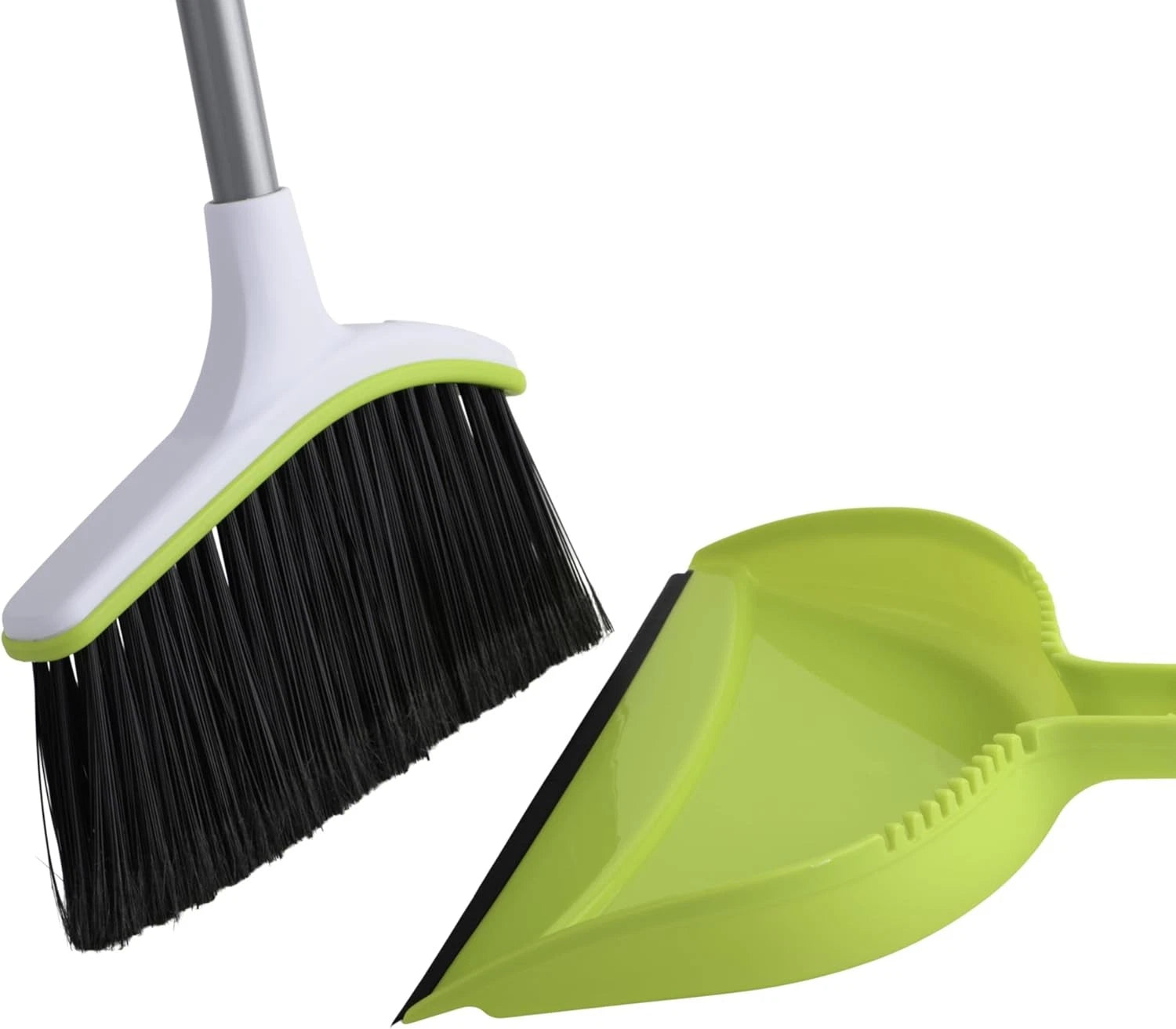 Basics 2 Piece Angled Broom Dustpan Set 44 Inch Long Handle Silver Green