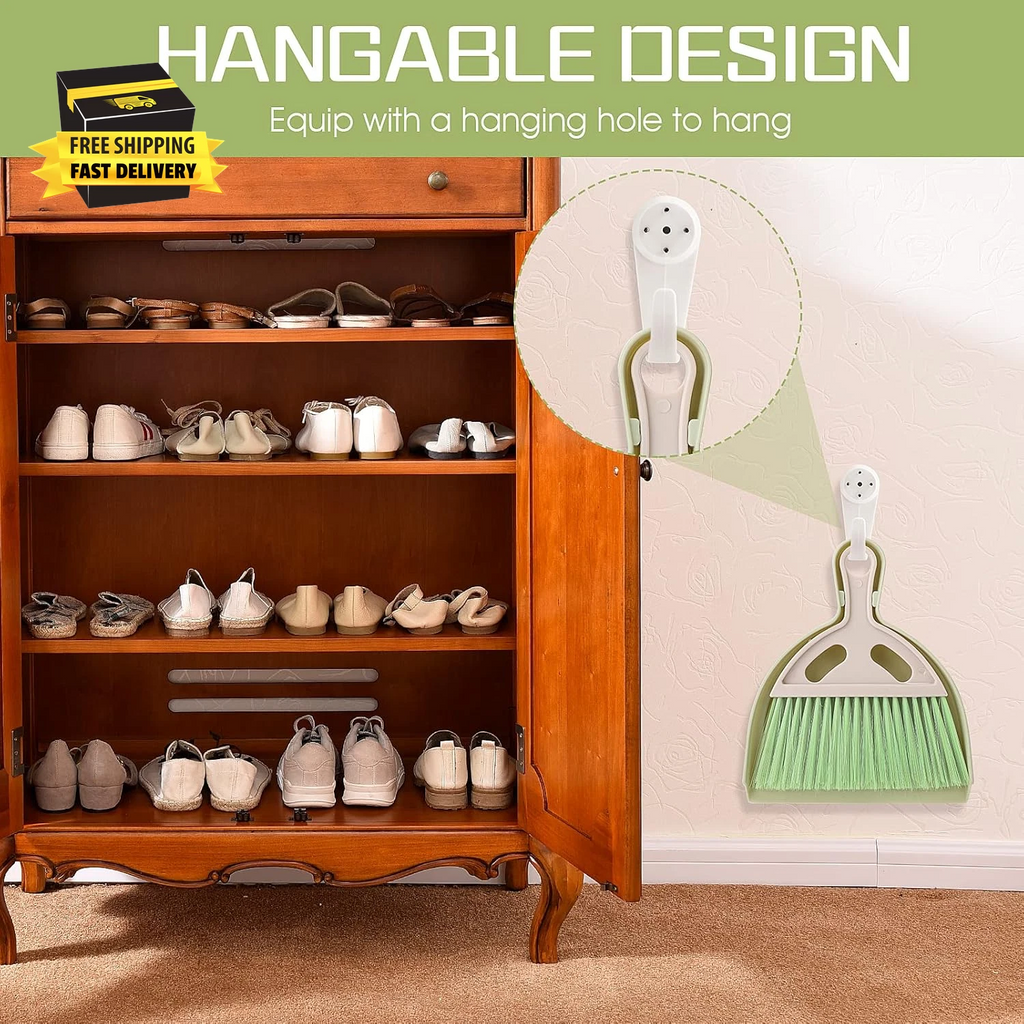 Small Broom and Dustpan Cleaning Set, Mini Whisk Dustpan and Brush with Handle P