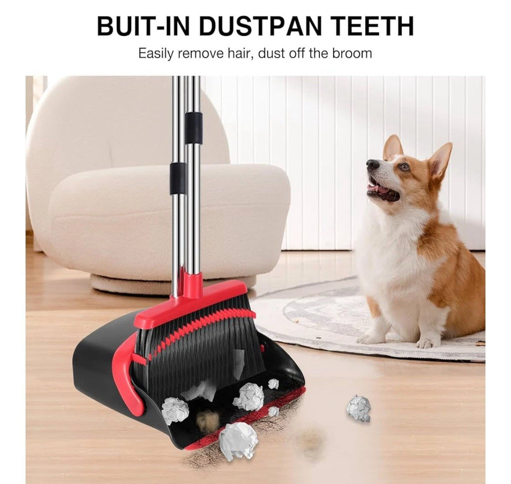Broom and Dustpan Set, 52-In Long Adjustable Handle Broom Dustpan Combo with Dus