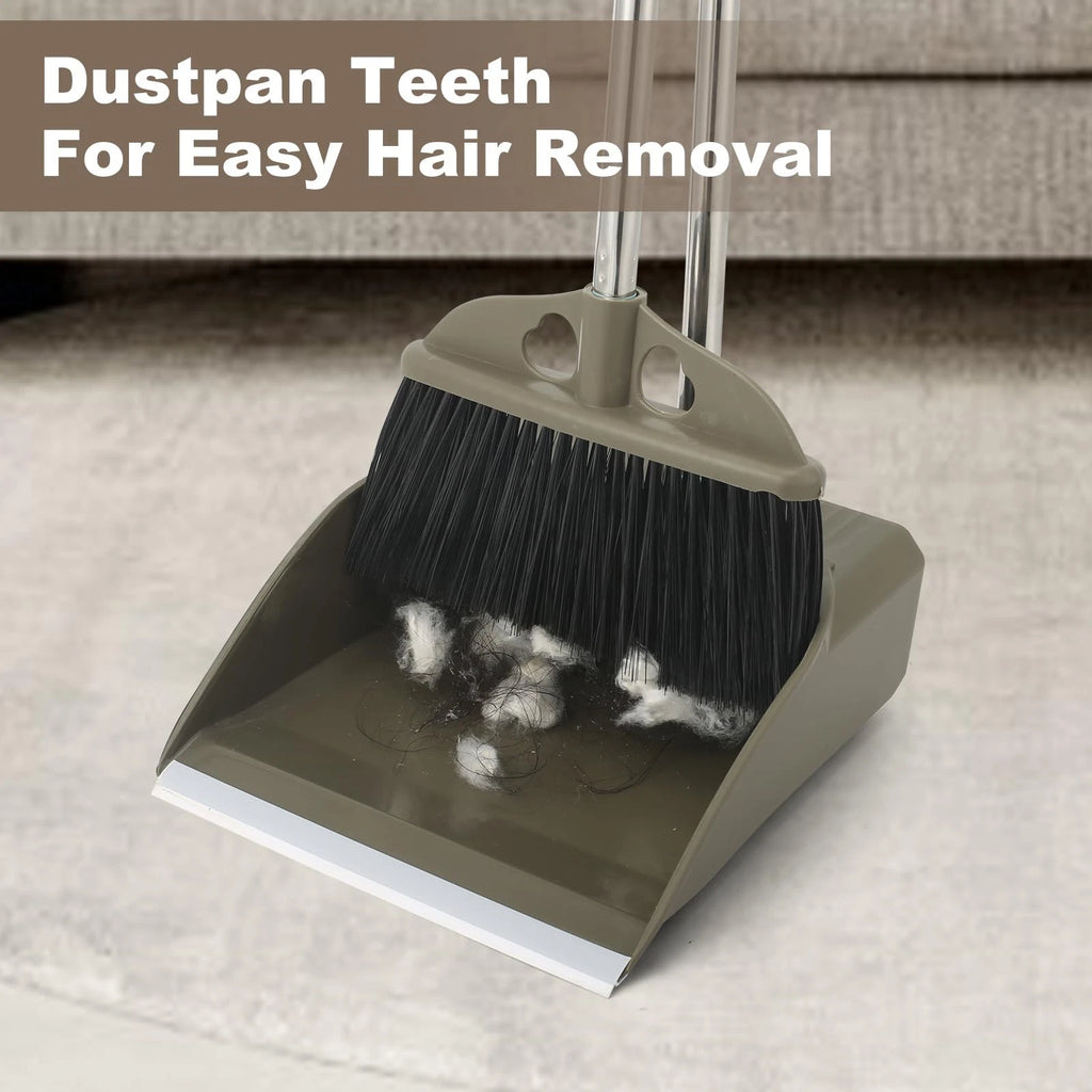 Upgrade Broom with Dustpan Combo Set, 48" Long Handle Stiff Broom Bristles wi