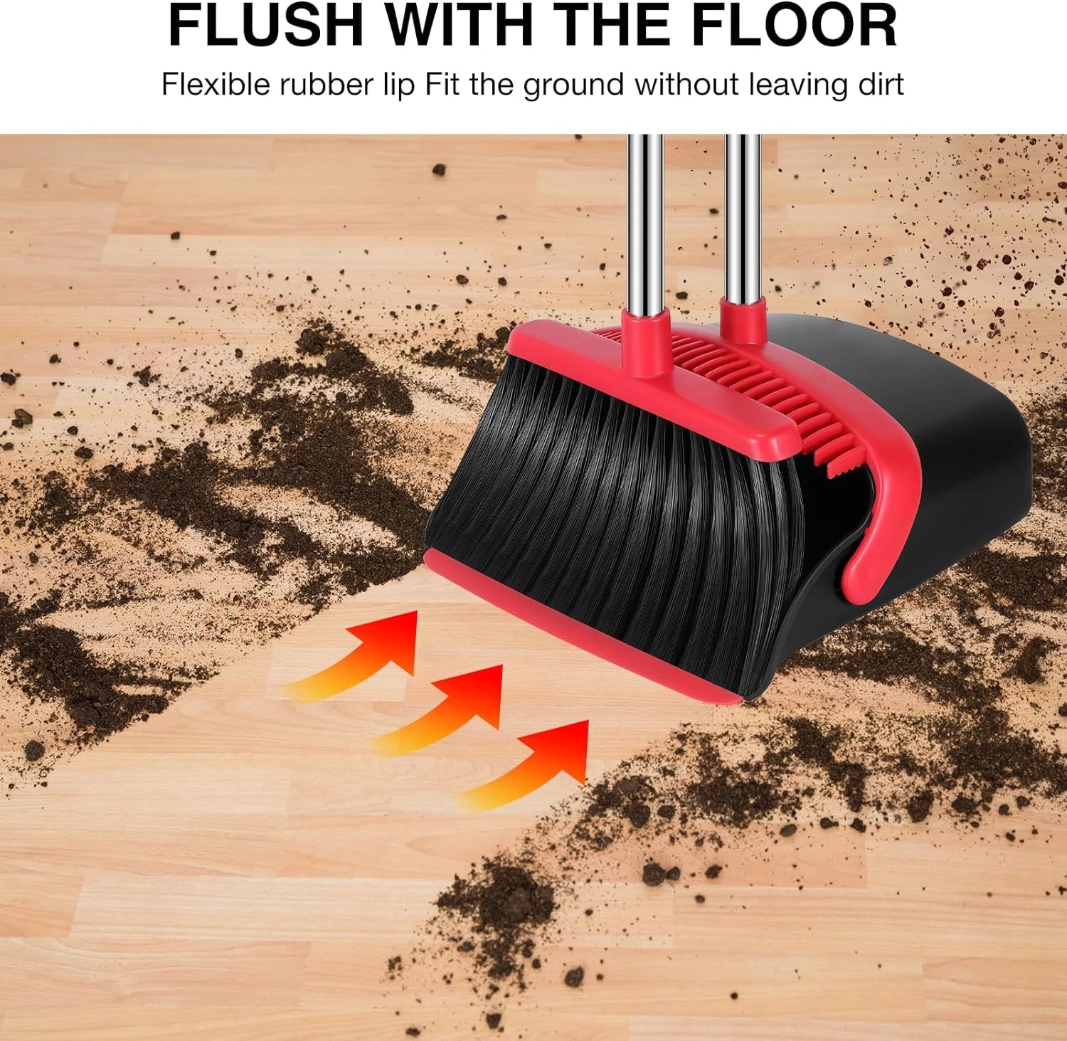 52 Inch Broom and Dustpan Set Adjustable Handle Dustpan Teeth Hair Cleaner