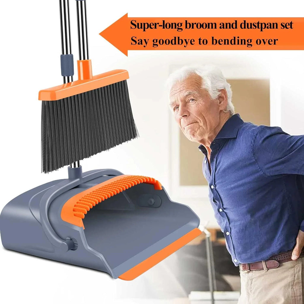 Broom and Dustpan Set, Self-Cleaning with Dustpan Teeth, Sweeping, Ideal for Dog