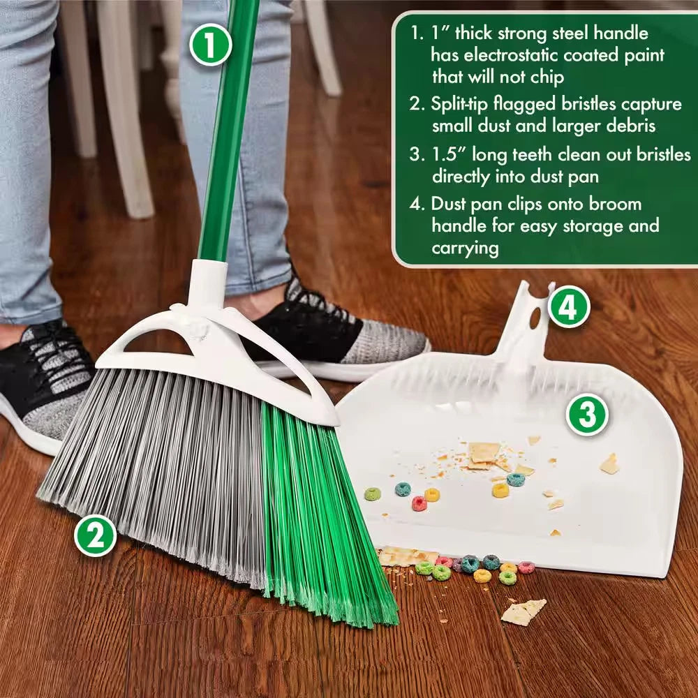 15 In. Extra-Large Precision Angle Broom and Dustpan Set with Steel Handle