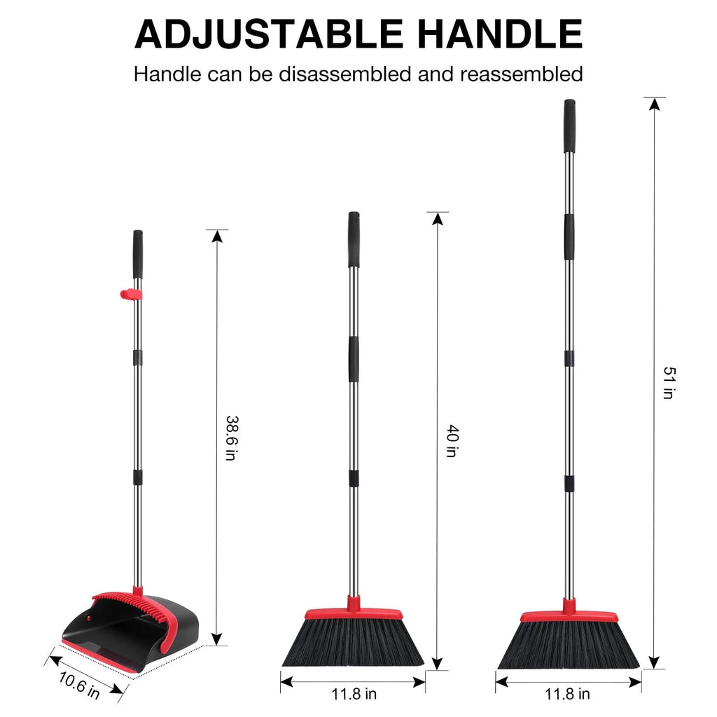 Broom and Dustpan Set, 52-in Long Adjustable Handle Broom Dustpan Combo with ...