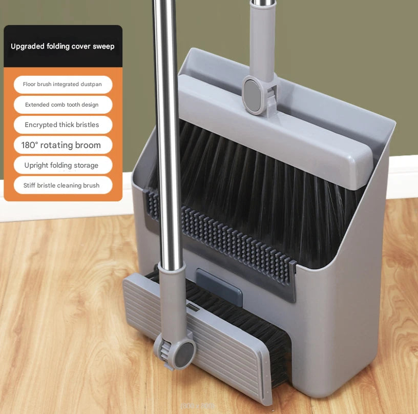 4 in1 Broom and Dustpan Set Lightweight Upright Lobby Broom and Dust Pan Combo/&