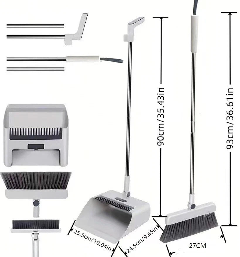 Broom and Dustpan Set, 36-In Long Adjustable Handle Broom Dustpan Combo with Dus
