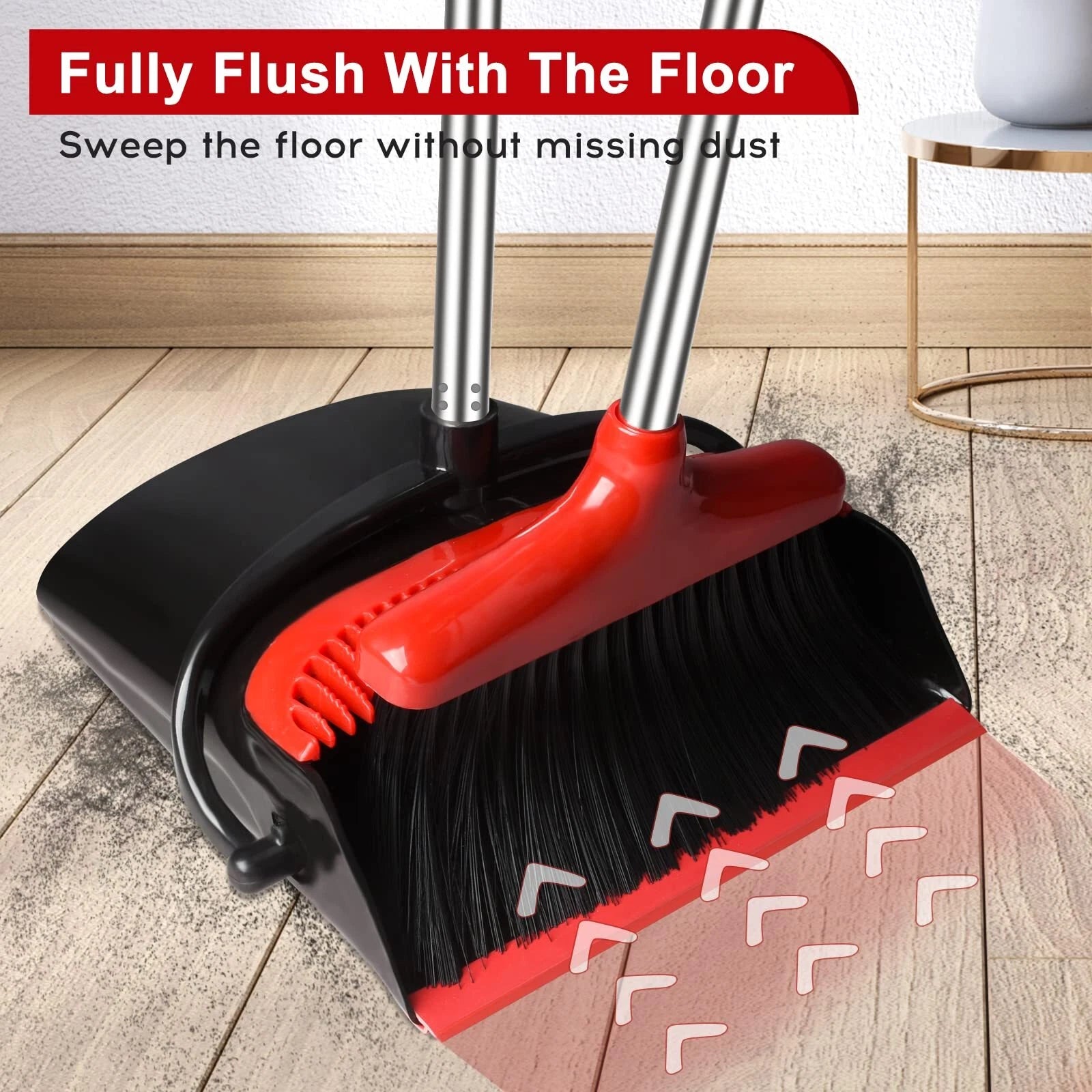 Broom and Dustpan Set 55" Long Handle Lobby Brooms Home Kitchen Floor Red