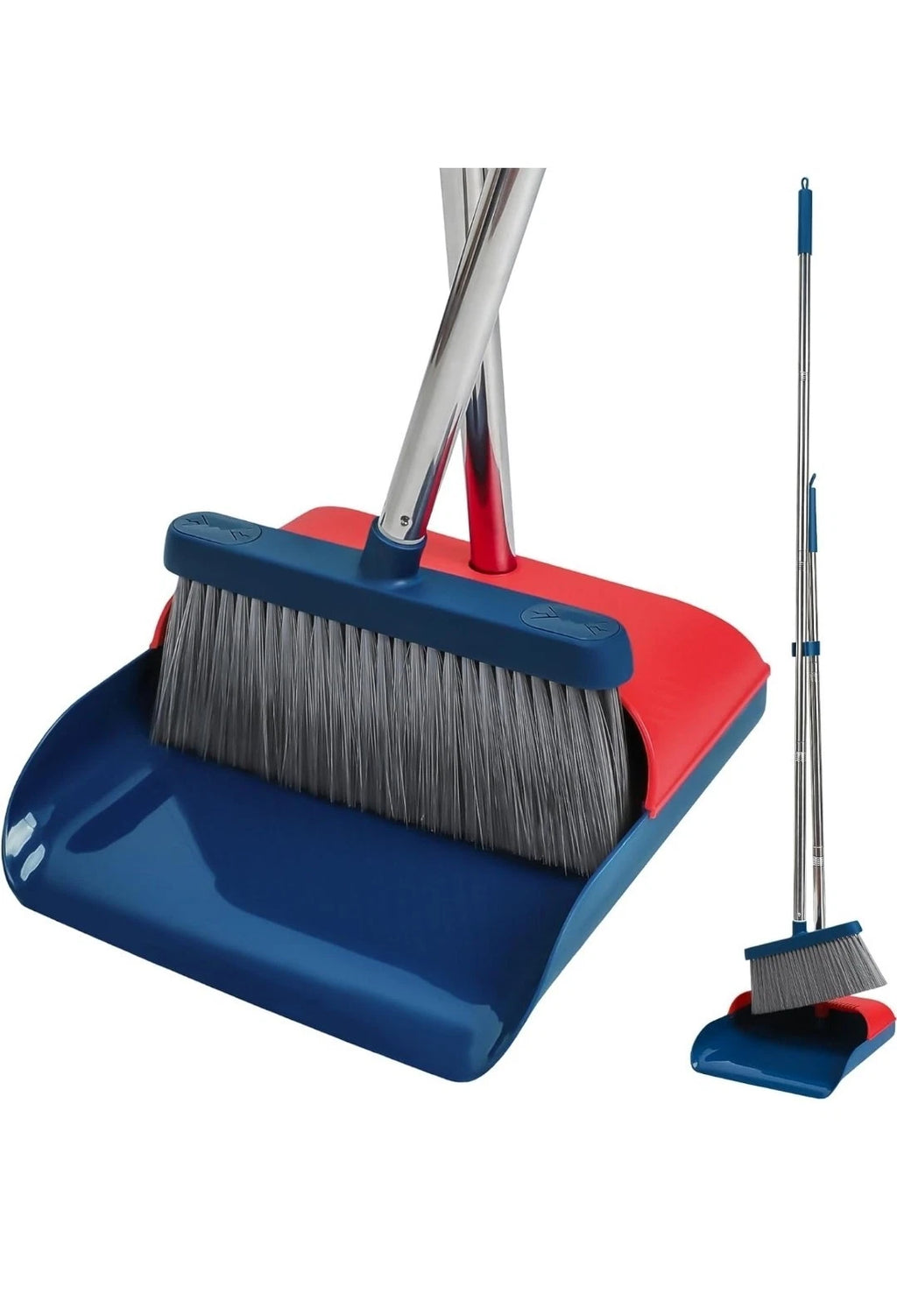 Stand Up Dustpan and Broom Set 50” Long Handle Broom with Dust Pan, 20°...