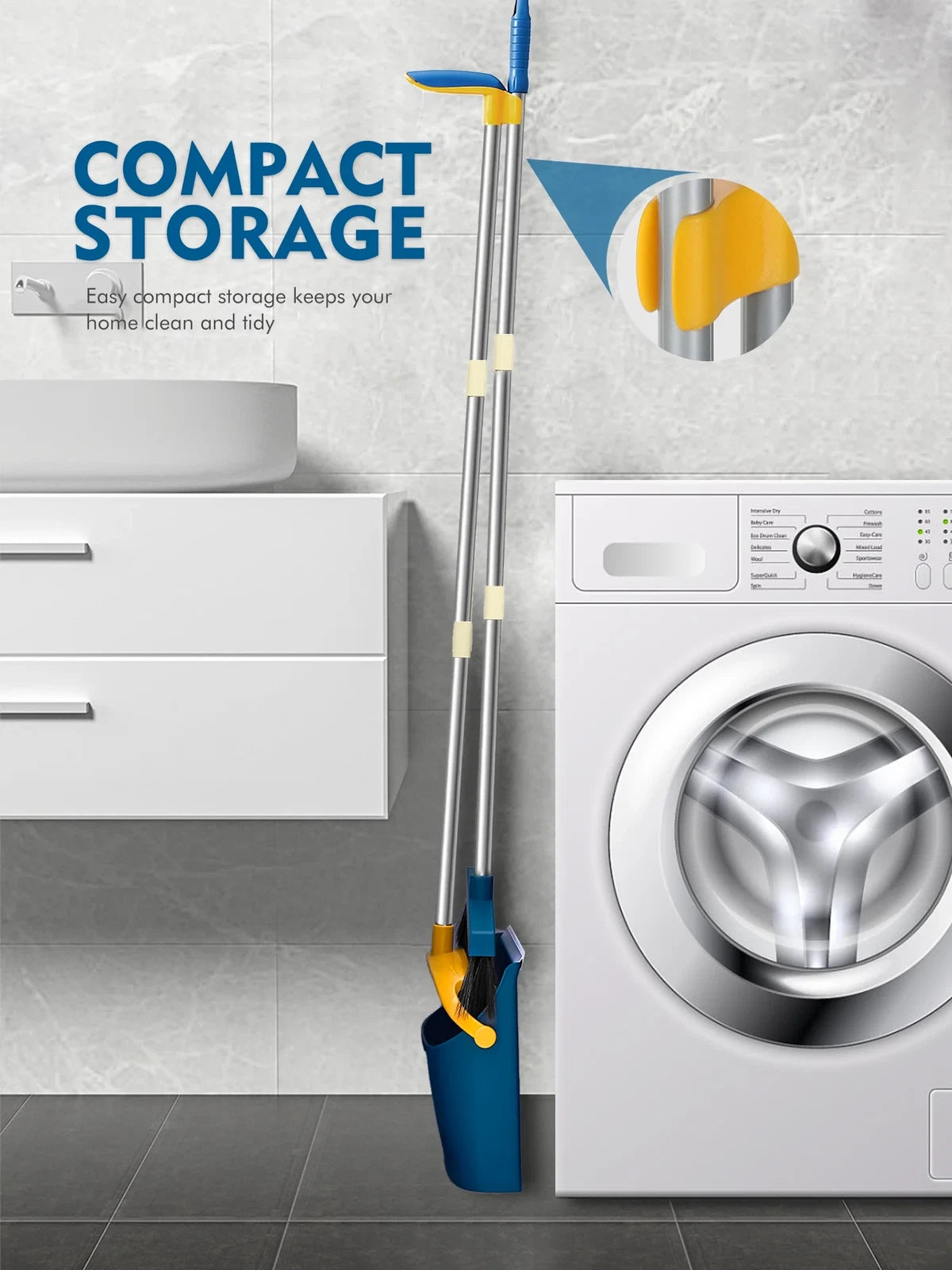 Upgrade Broom and Dustpan Set for Home,Self-Cleaning with Dustpan Teeth,51.2In,S