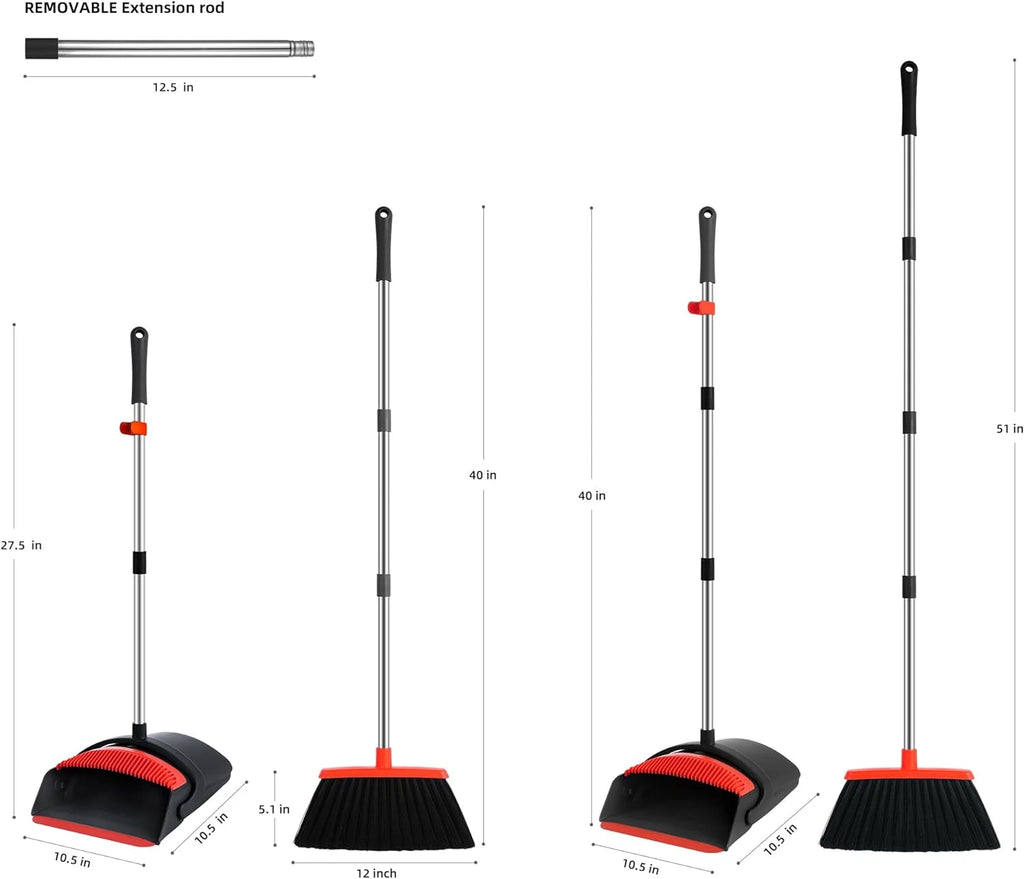 Broom and Dustpan Set, Broom with Dustpan Combo Set with Adjustable Handle Dust