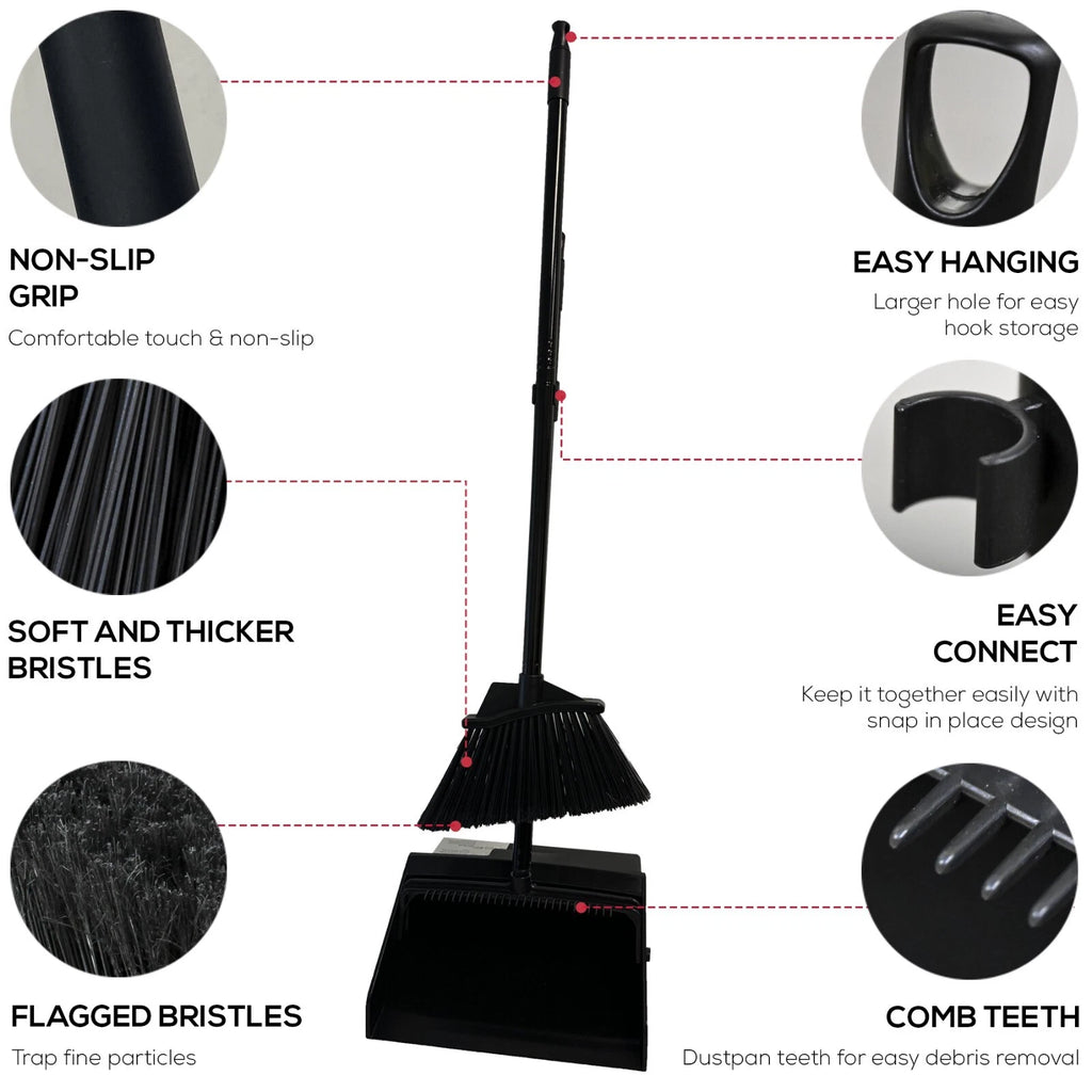 38" Upright Lobby Broom and Dustpan Set for Home & Commercial Use, 1 Set
