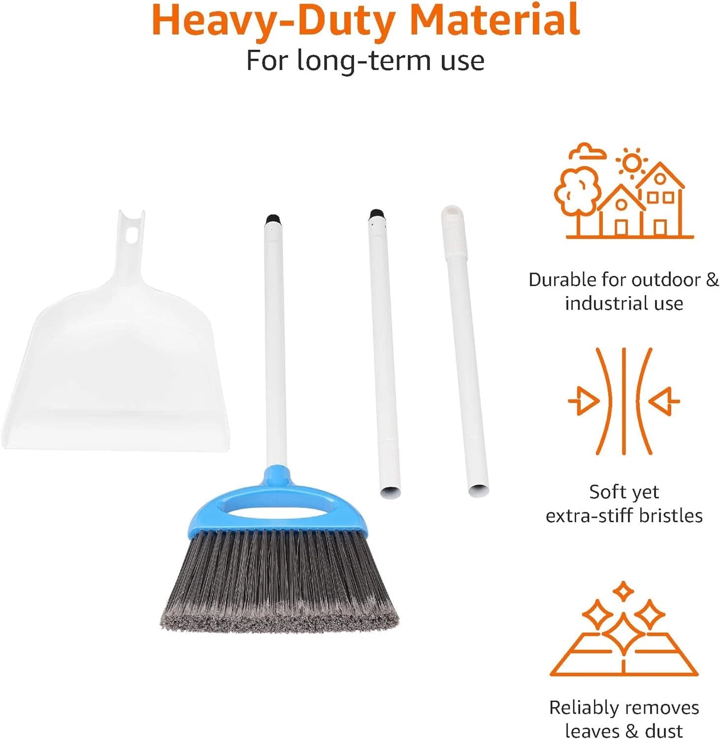Amazon Basics Dustpan Broom Set, Blue and White