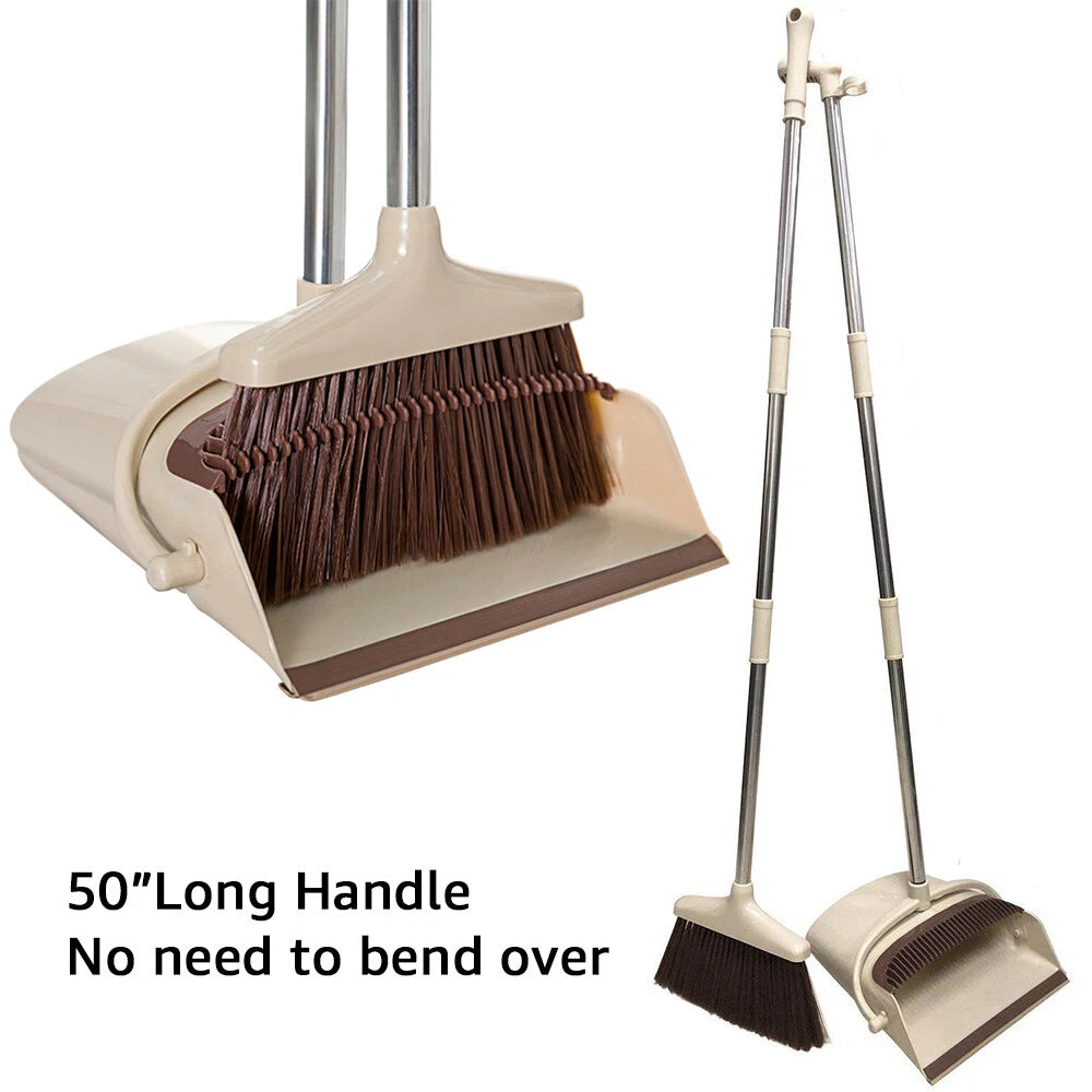 Upright Broom Dustpan Combo Sweep Set with 50" Extended Adjustable Handle Large