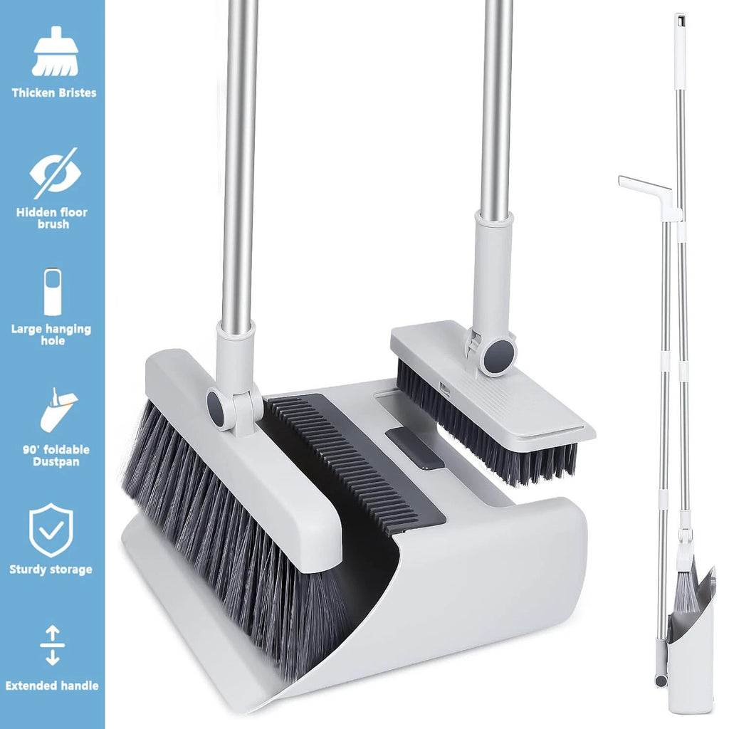 3-In-1 Broom and Dustpan Set Lightweight Upright Lobby Broom and Dust Pan Combo